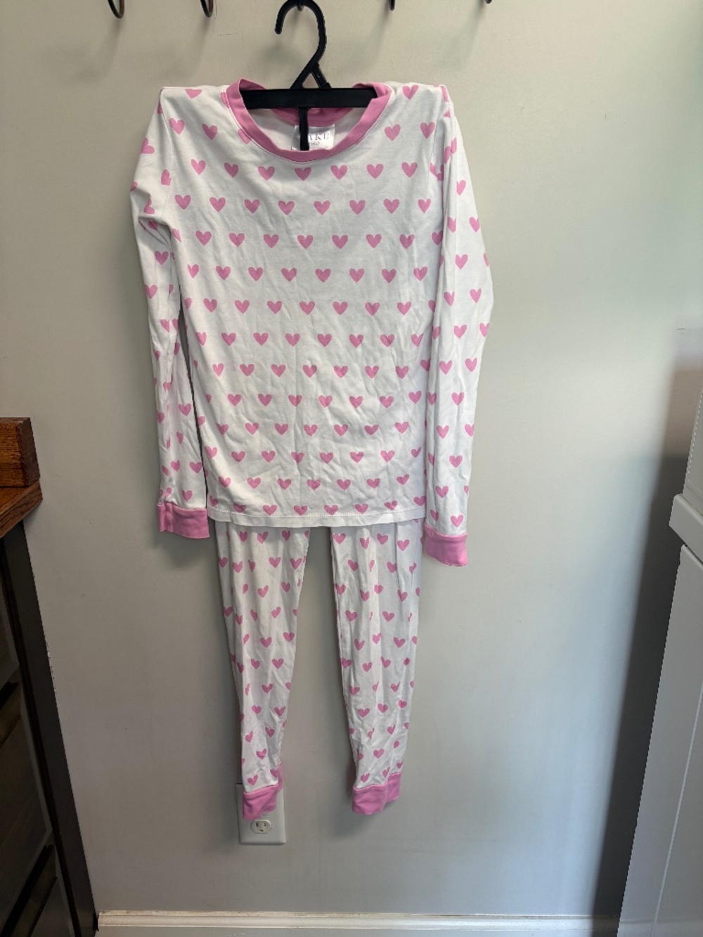 LAKE Pajamas set girls long sleeve tee pants pima cotton Pink hearts  sz 12